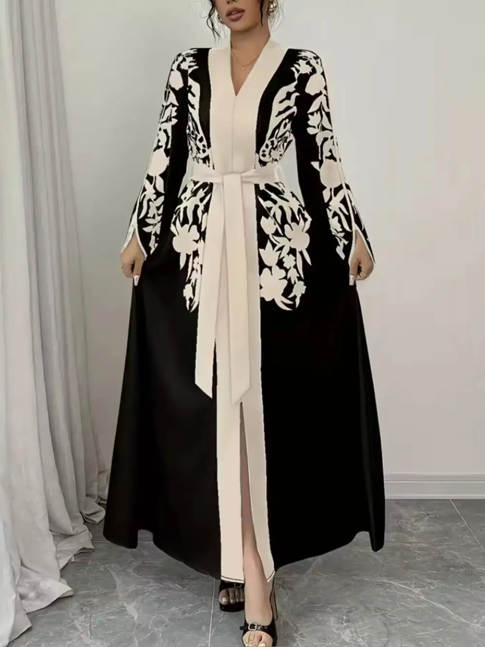 Printed Tie Waist Maxi Dress