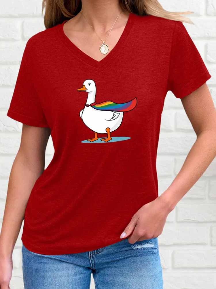 Women's Pride Month Cartoon Print V-Neck Short Sleeve T-Shirt
