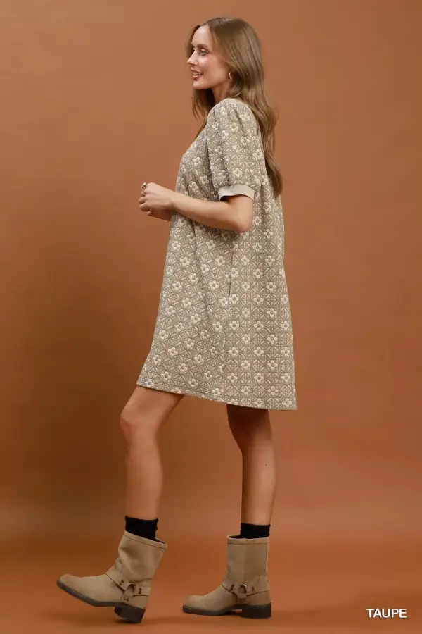 Lightweight Floral Textured Puff Sleeve Mini Dress