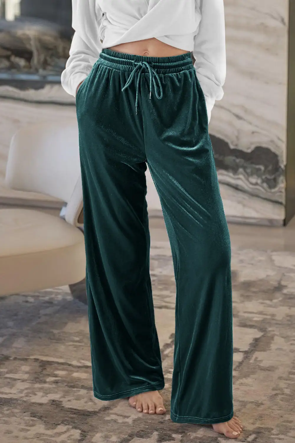 Drawstring Rise Wide Leg Pants