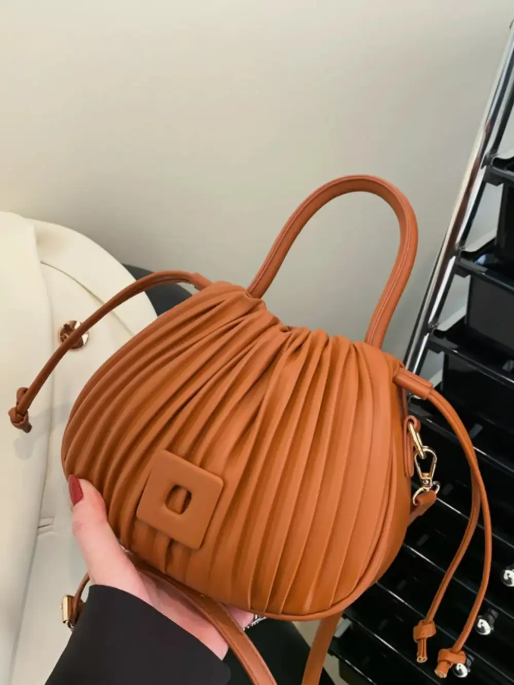 Pleated Bucket Crossbody Bag
