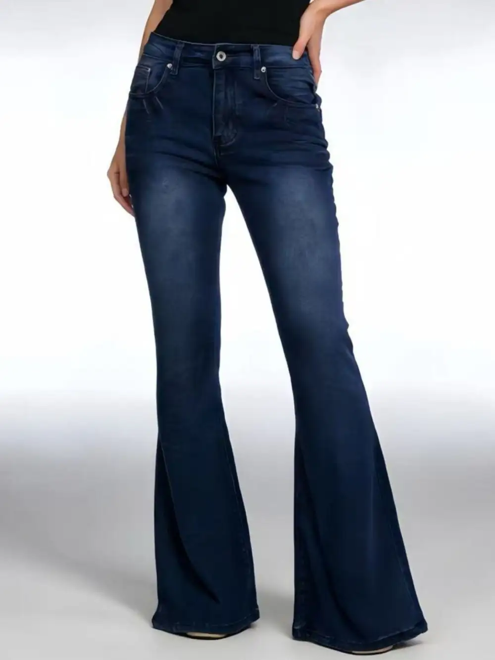 Smooth High Waist Flare Leg Denim Jeans