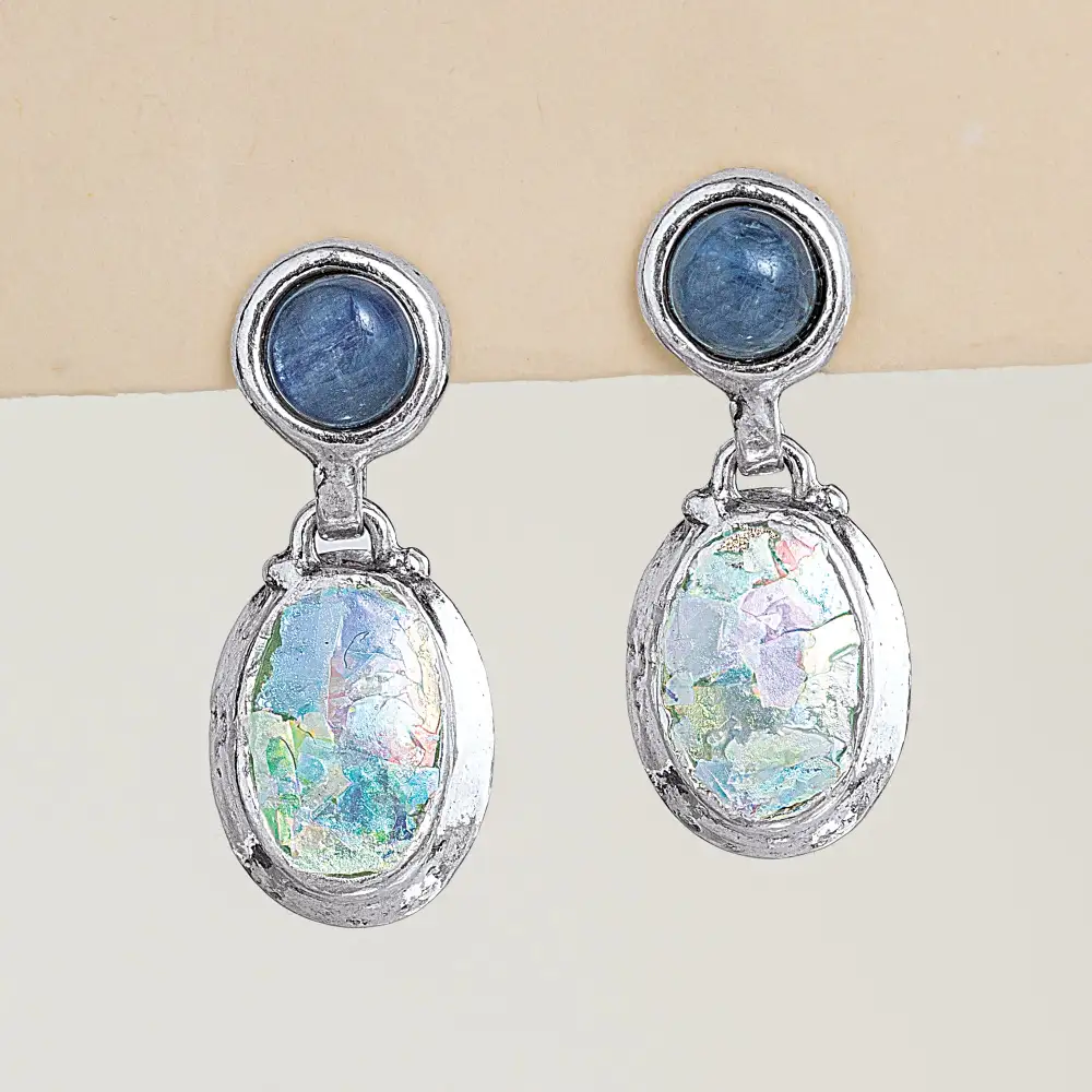 Glass Textured Oval Drop Earrings