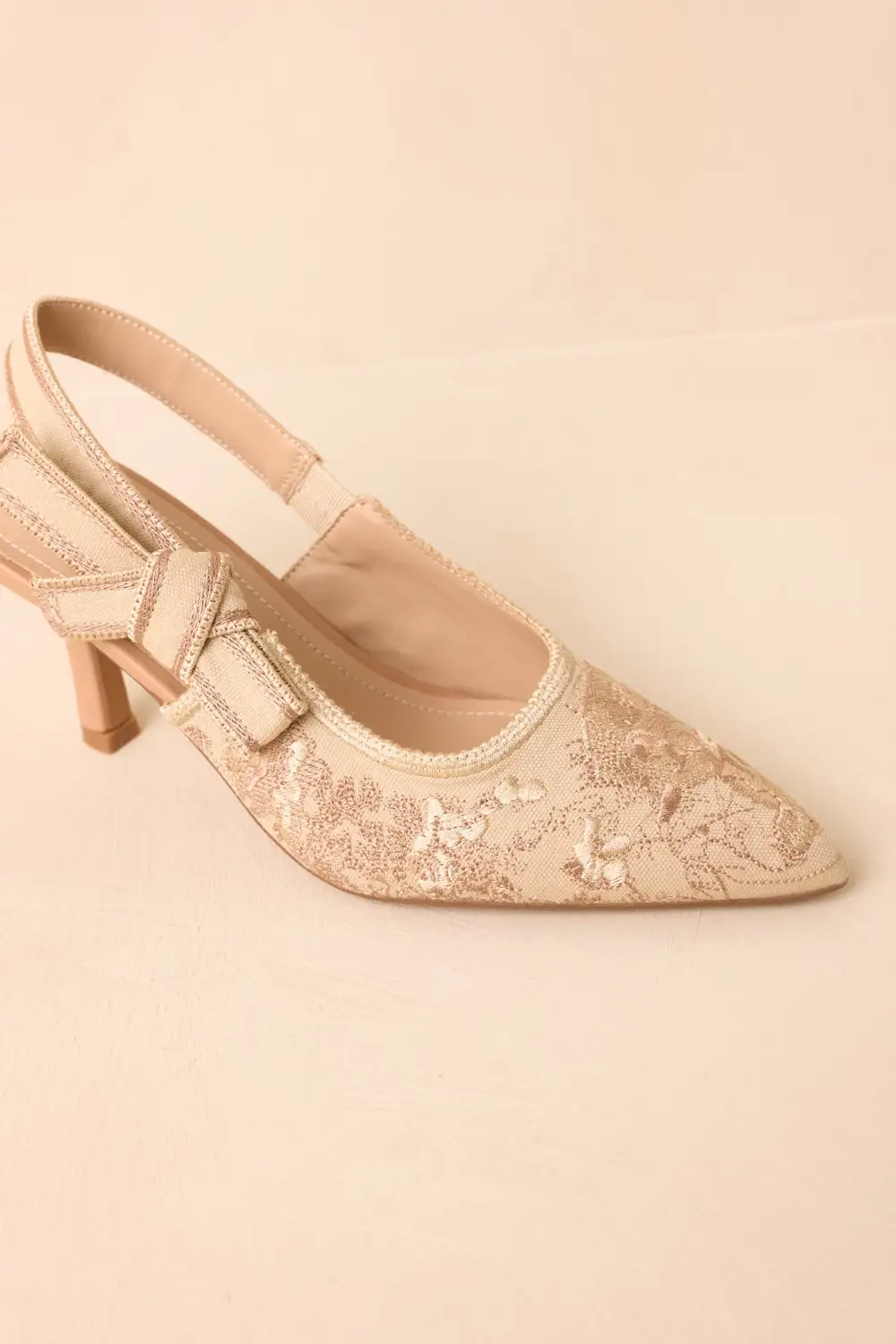 Embroidered Pointed Toe Slingback Slingback Heels