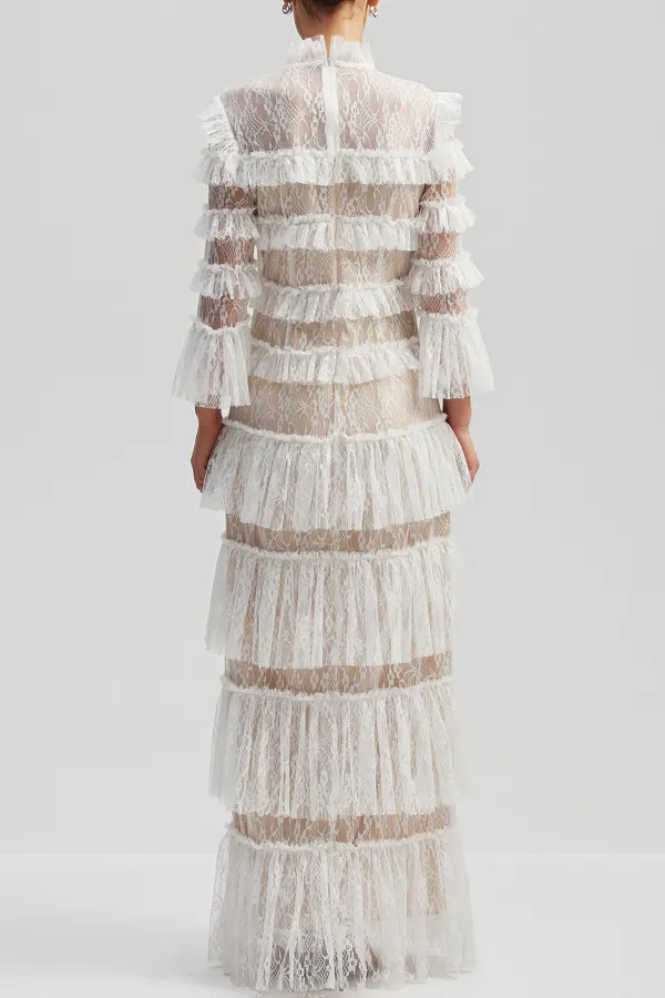 Tiered Ruffled Lace Maxi Dress