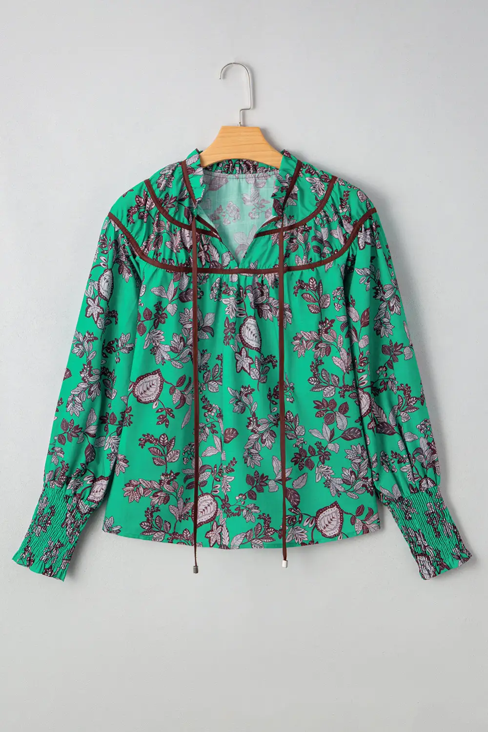 Floral Shirred V-Neck Blouse