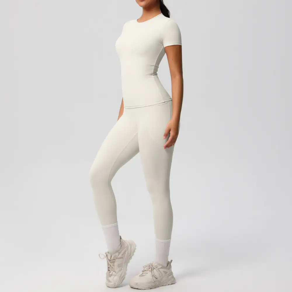 Short-Sleeve High-Waist Top, Leggings and Shorts Active Set