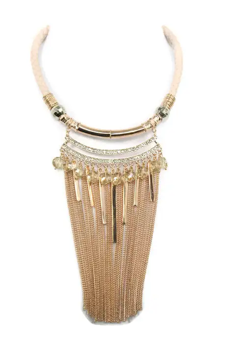 Fringe Crystal Bead Rose Chain Braid Choker Necklace