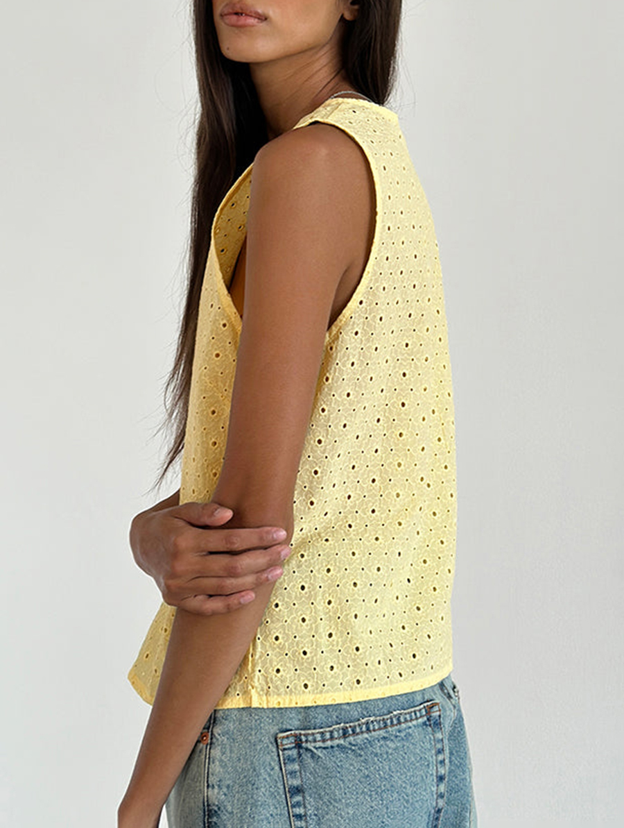 Broderie Yellow Tie Front Top