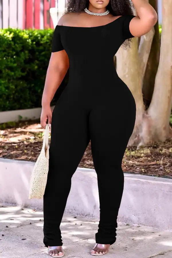 Fashion Casual Solid Fold Off the Shoulder Regular Jumpsuits