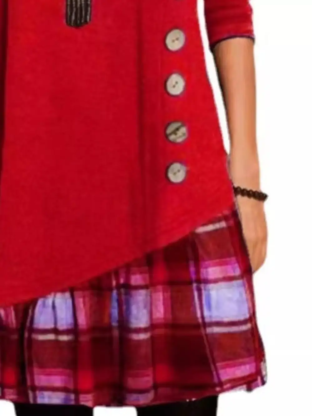 Asymmetrical Plaid Patchwork Long Sleeve Dress