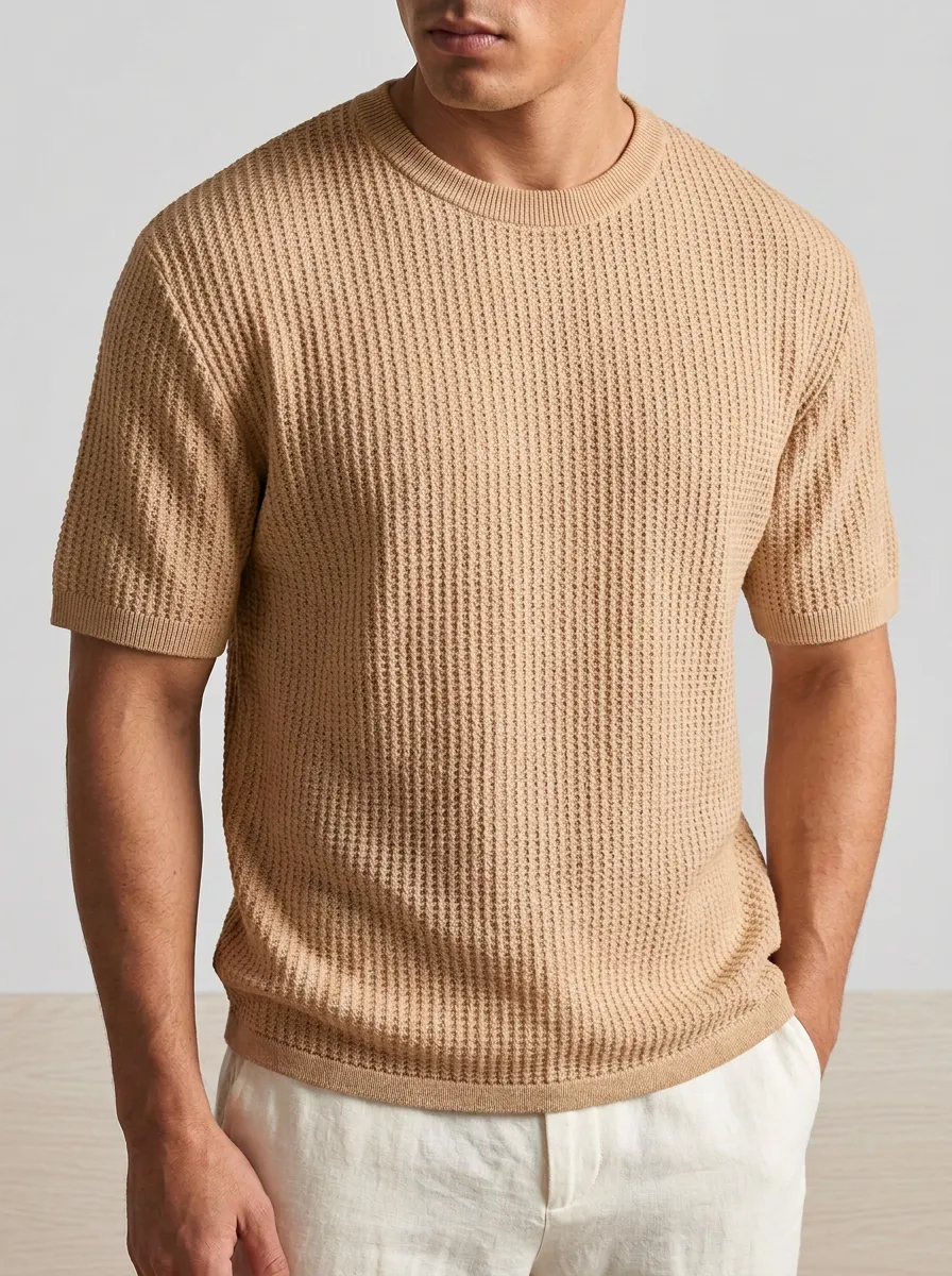 Men's Relaxed Lightweight-Look Waffle Knit T-Shirt