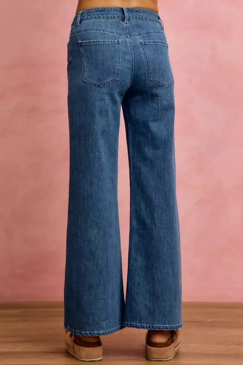 Mid Rise Seam Detail Stretch Denim Jeans
