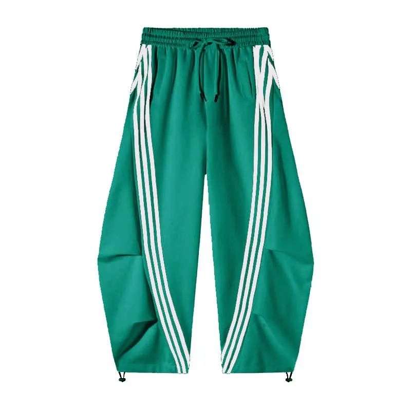 Loose Wide Leg Striped Track Pants Women's Casual Streetwear Joggers with Elastic Waistband