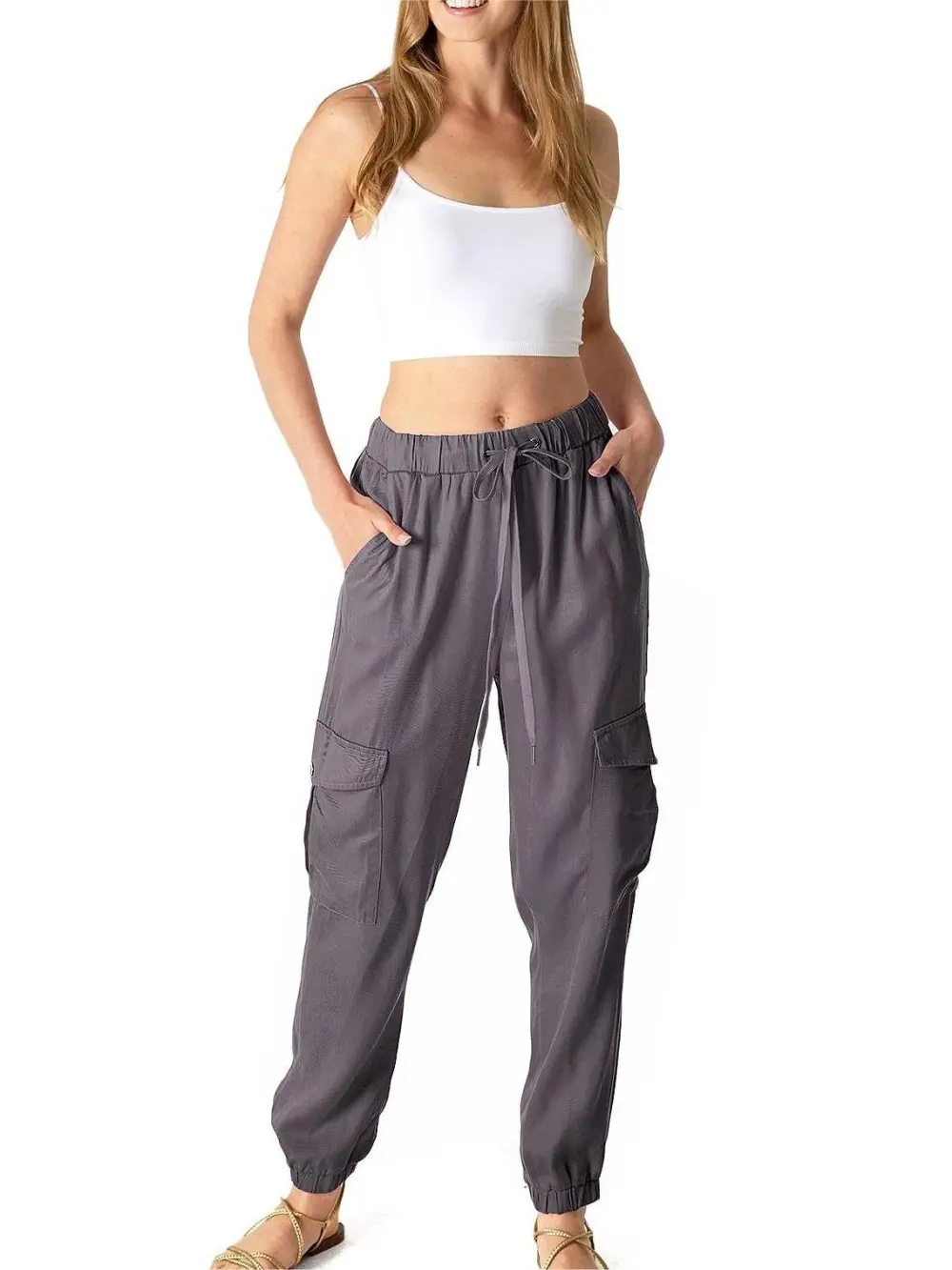 Red Drawstring Cargo Joggers