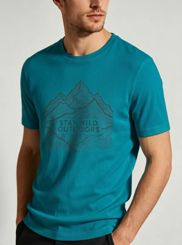 Men's Outdoor Adventure Stay Wild Mountain Topographic Printed T-shirt