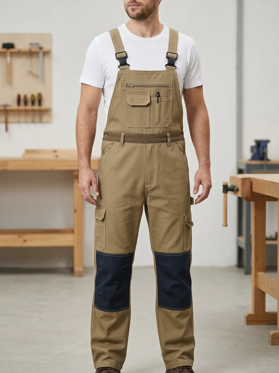 Men's Knee Patch Multi-Pocket Carpenter Bib Work Overalls