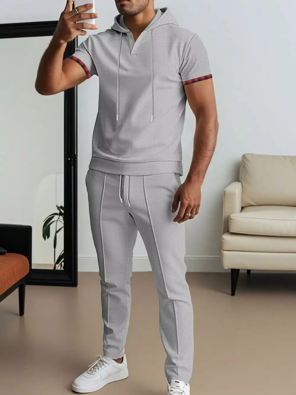 Men's Full Size Casual Short Sleeve Hoodie and