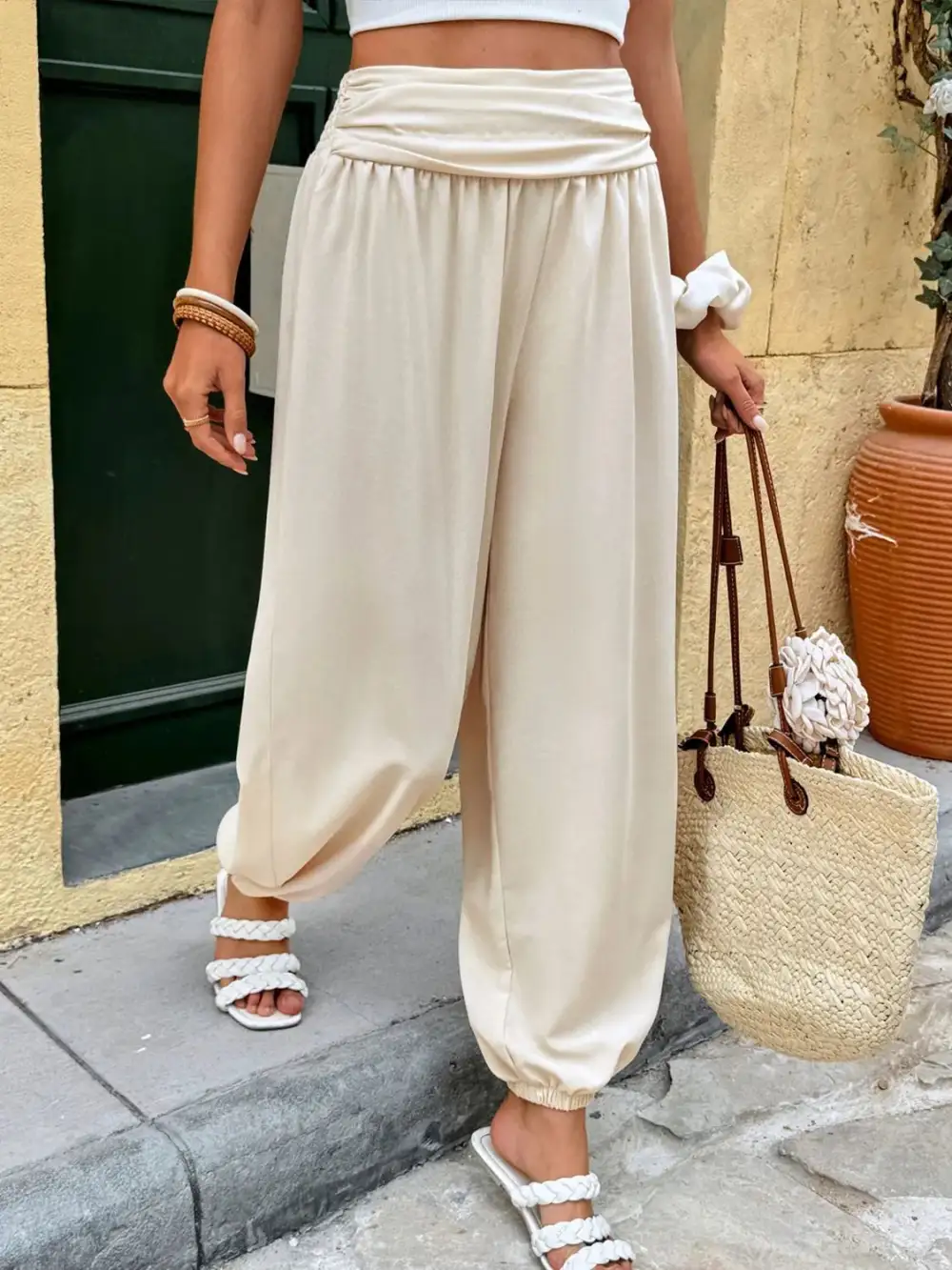 High-Waist Ruched Jogger Pants