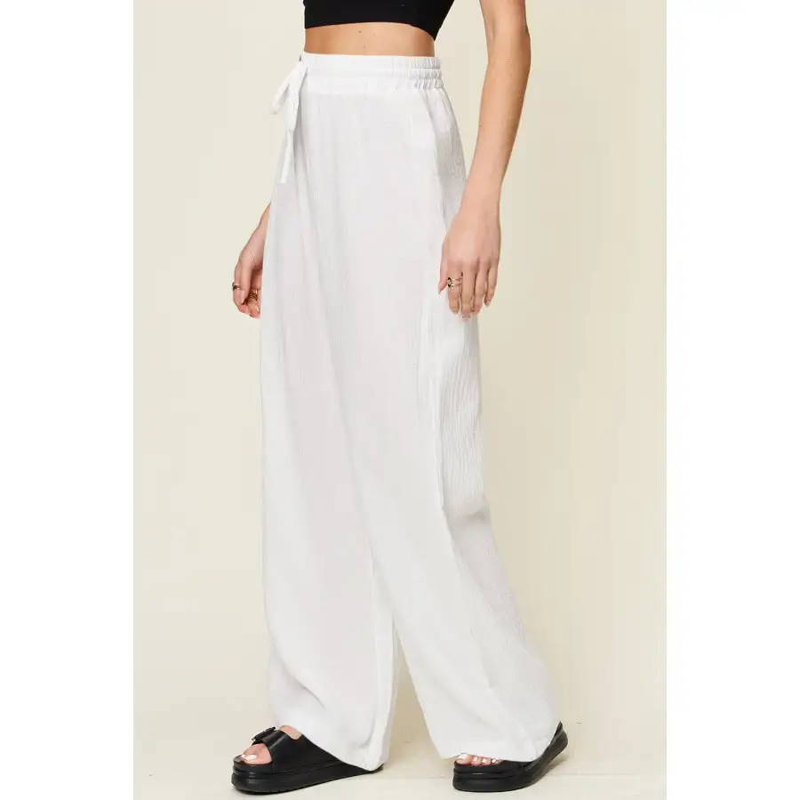 Full Size Texture Drawstring Wide Leg Pants