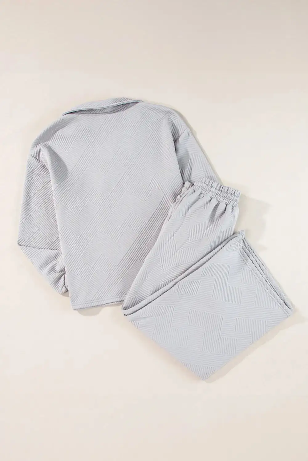 Textured Long Sleeve Top And Drawstring Pants Set