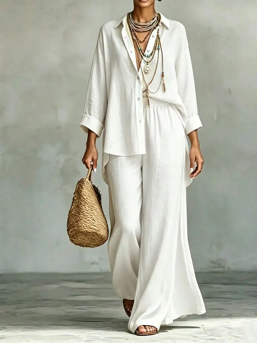 Long Sleeve Relaxed Blouse And Pants Set