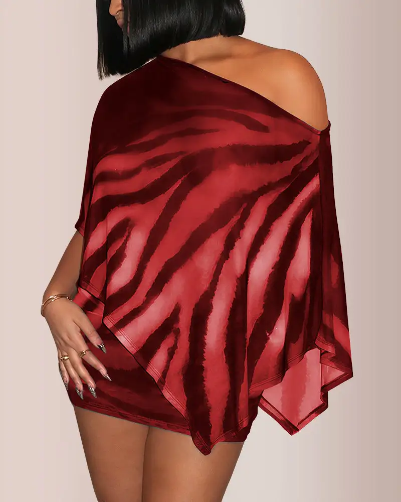 Sheer Asymmetrical Top and Mini Skirt Two-Piece Set
