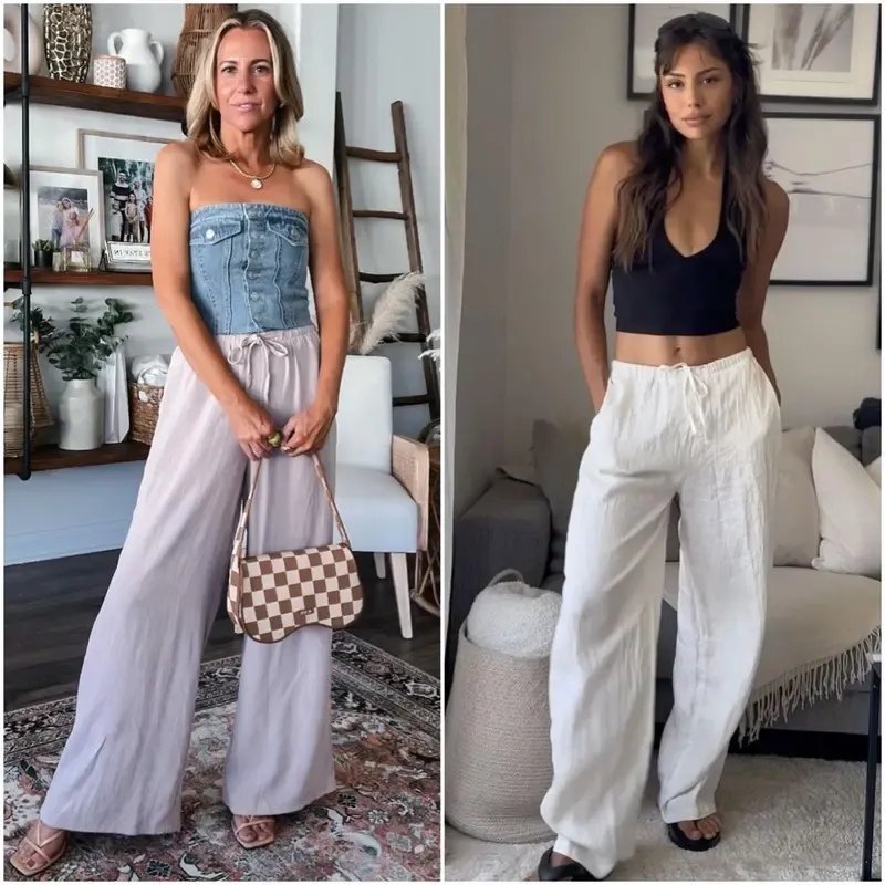 Women's cotton and linen wide-leg pants for summer