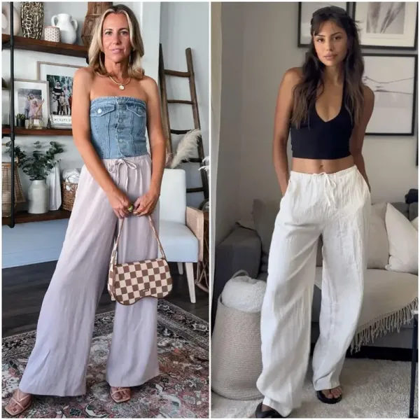 Women's cotton and linen wide-leg pants for summer