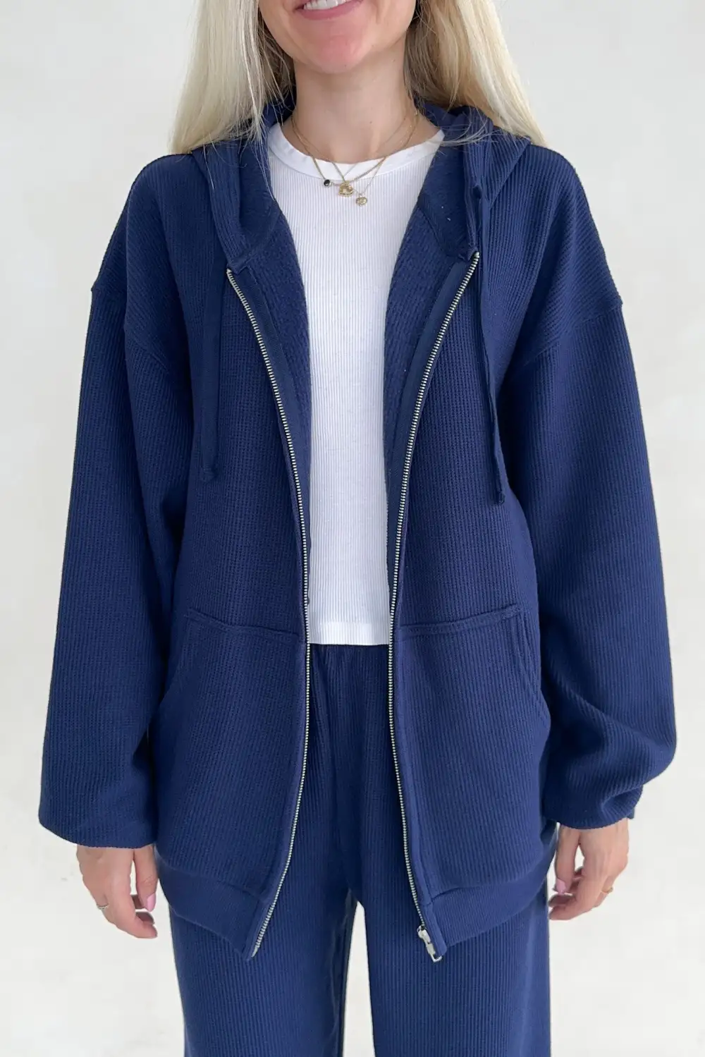 Boxy Fit Waffle Knit Hoodie