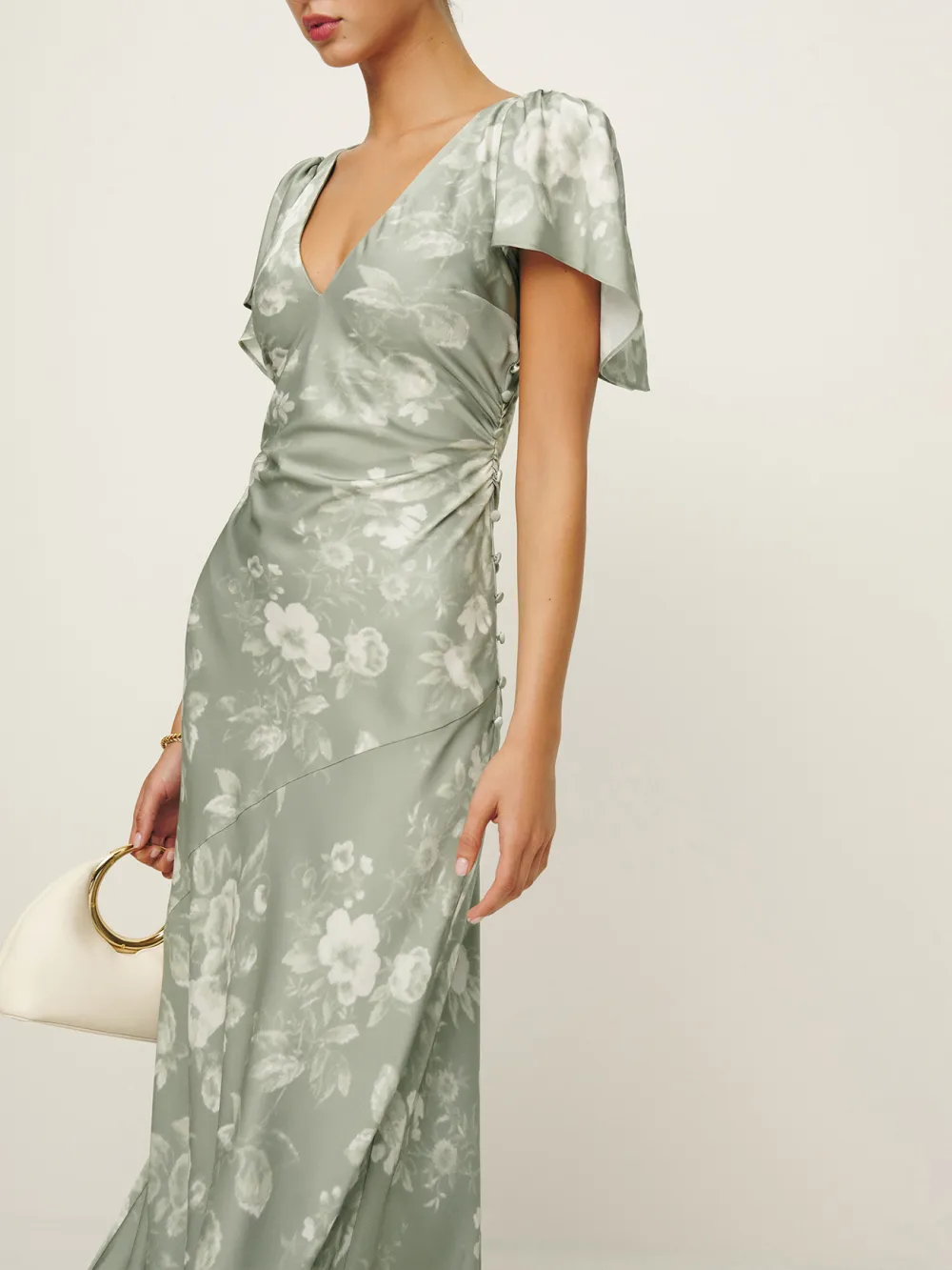 V Neck Flutter Sleeve Floral Maxi Dress