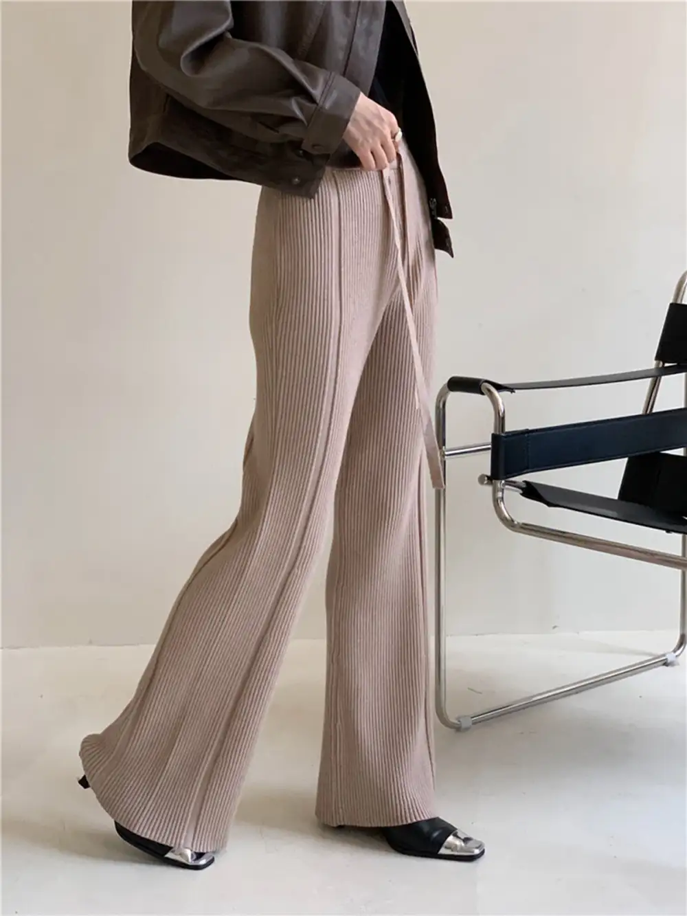 Effortlessly Drawstring Ribbed Wide Leg Pants