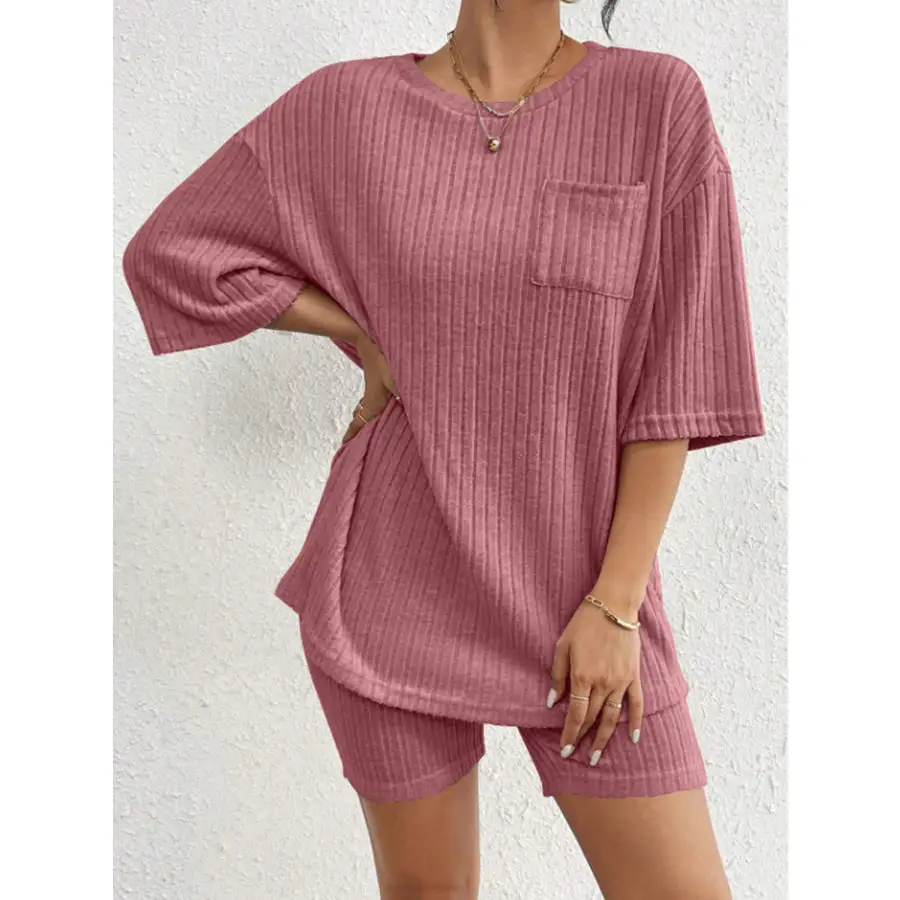 Ribbed Round Neck Top and Shorts Set