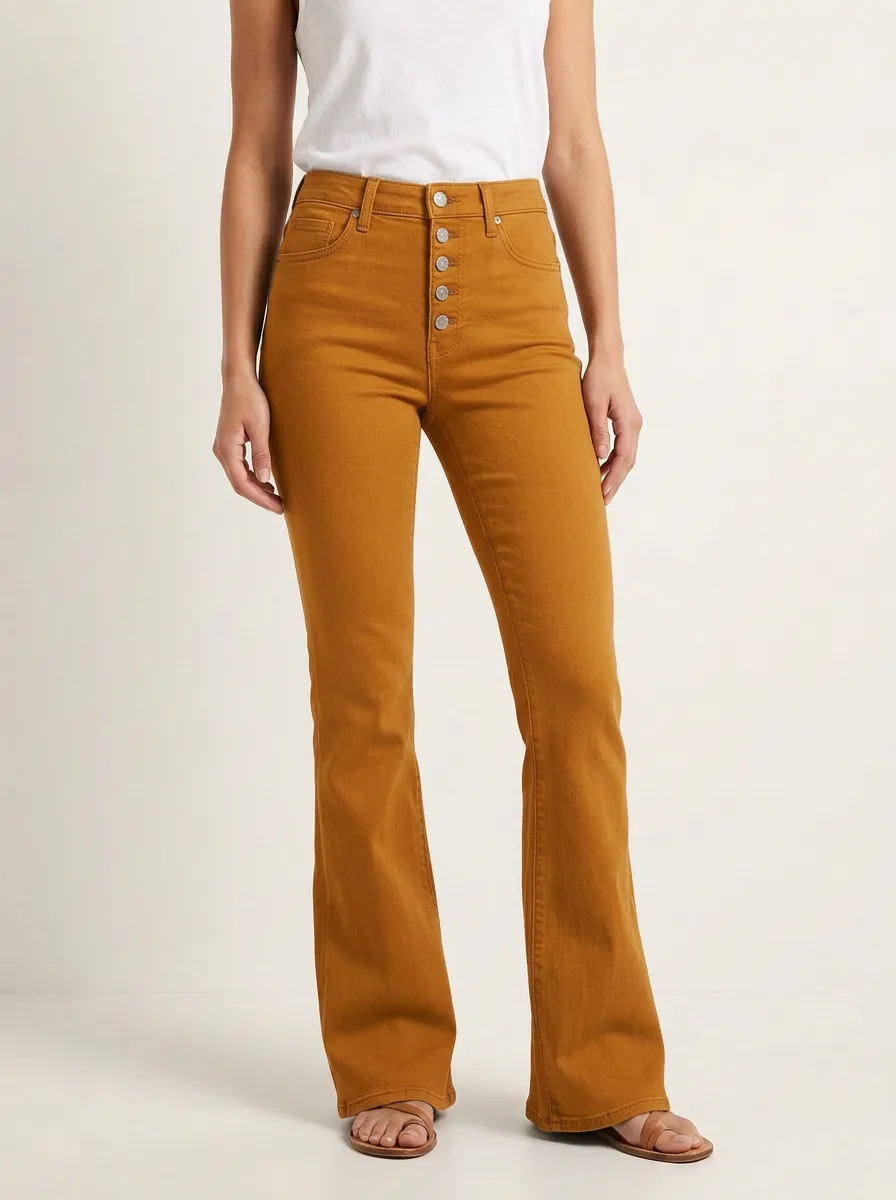 Women's High-Waisted Button Fly Flare Denim Jeans