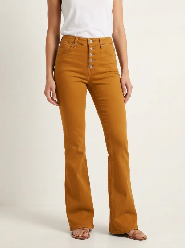 Women's High-Waisted Button Fly Flare Denim Jeans