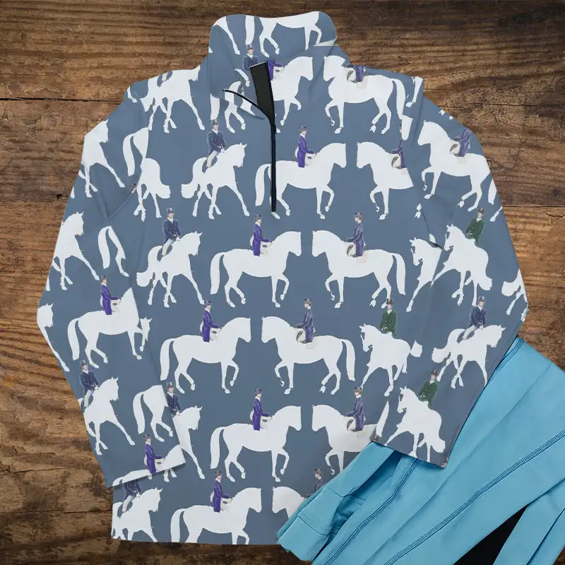 Women's Horse Rider Print Long Sleeve Riding Style Casual Shirt