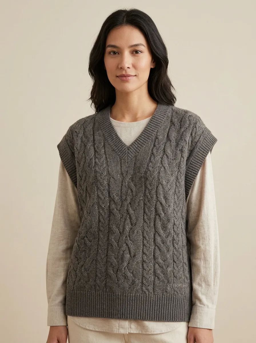 Clean-Lined Cable Vneck Sweater Vest