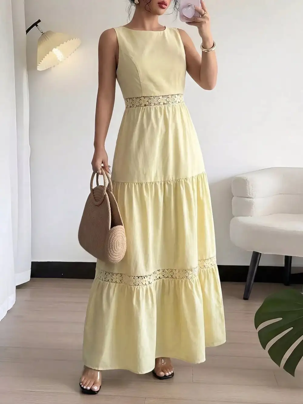 Lace Tiered Sleeveless Maxi Dress
