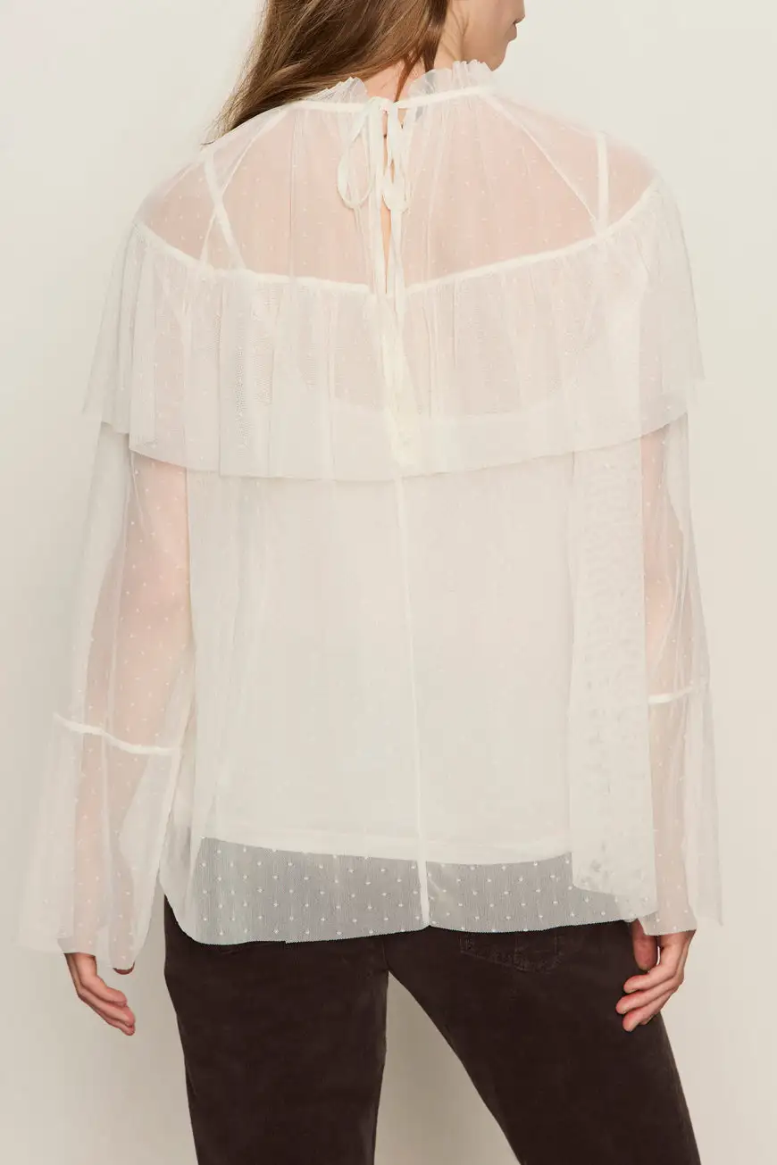 Mesh Ruffle Mixed Media Relaxed Blouse