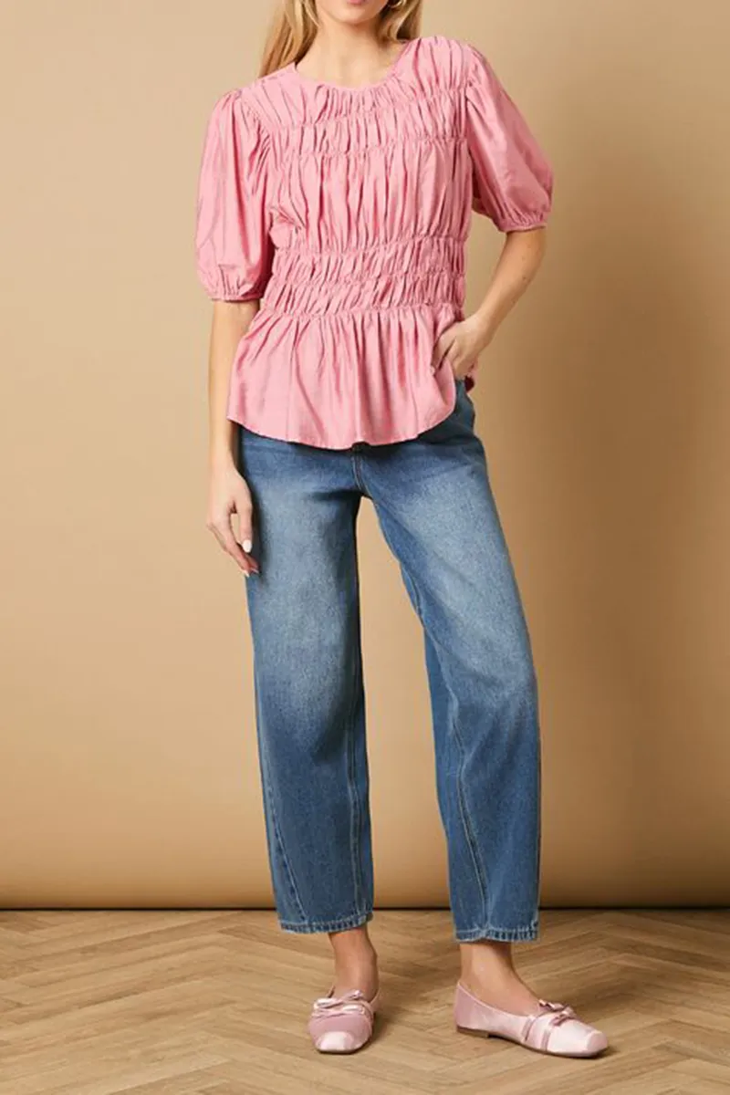 Casual Style Bodice Puff Sleeve Top