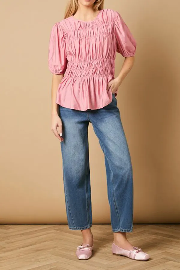 Casual Style Bodice Puff Sleeve Top