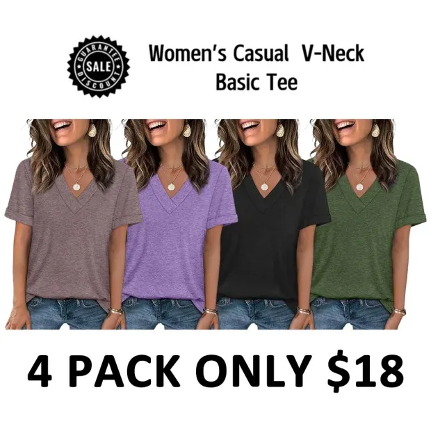 Women's Summer Short-Sleeve Basic Casual V-Neck T-Shirt 2026