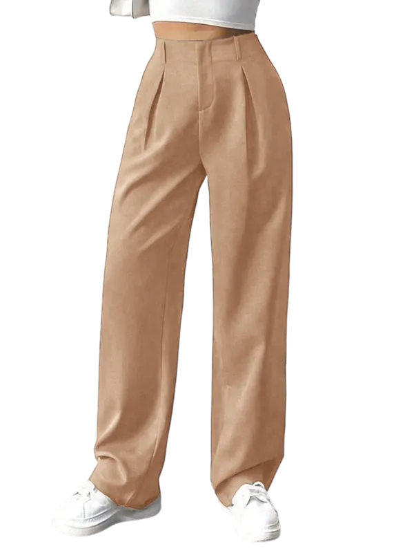Women's Solid Color Plicated Pocket Wide Leg Pants, Elegant Zipper Fly Trousers for Work Office Business, Ladies Spring & Fall Clothes