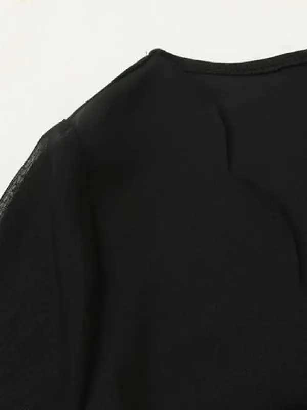 Long Sleeve Relaxed Elasticity See Through Split Joint V Neck Mini