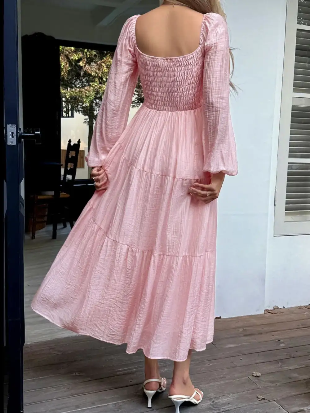 Textured Detail Tiered Midi Dress