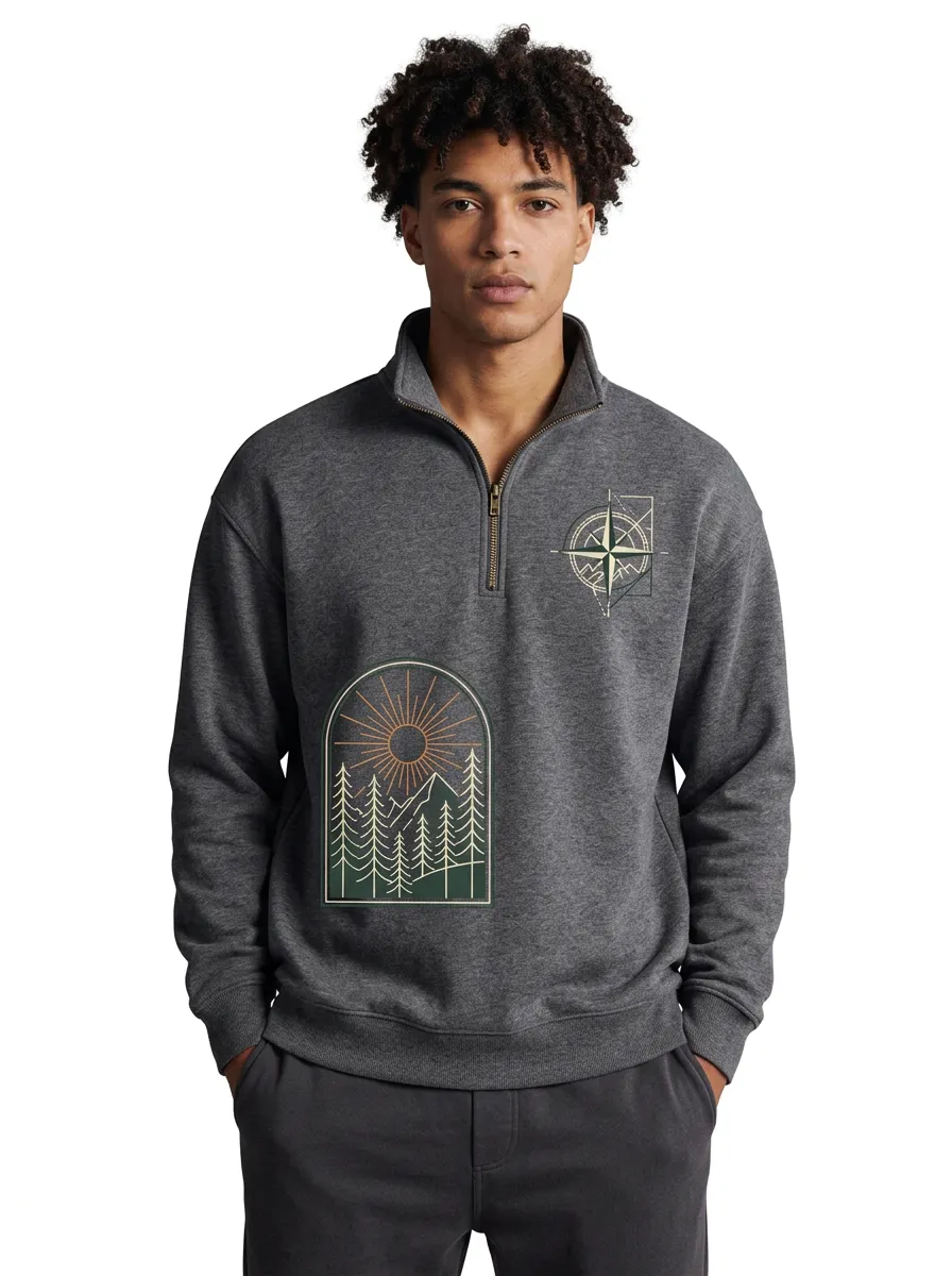 Men's Summit Outdoor Compass Mountain Graphic Quarter-Zip-Neck Sweatshirt
