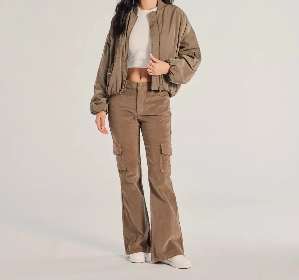 Olive Corduroy High-Rise Cargo Pants