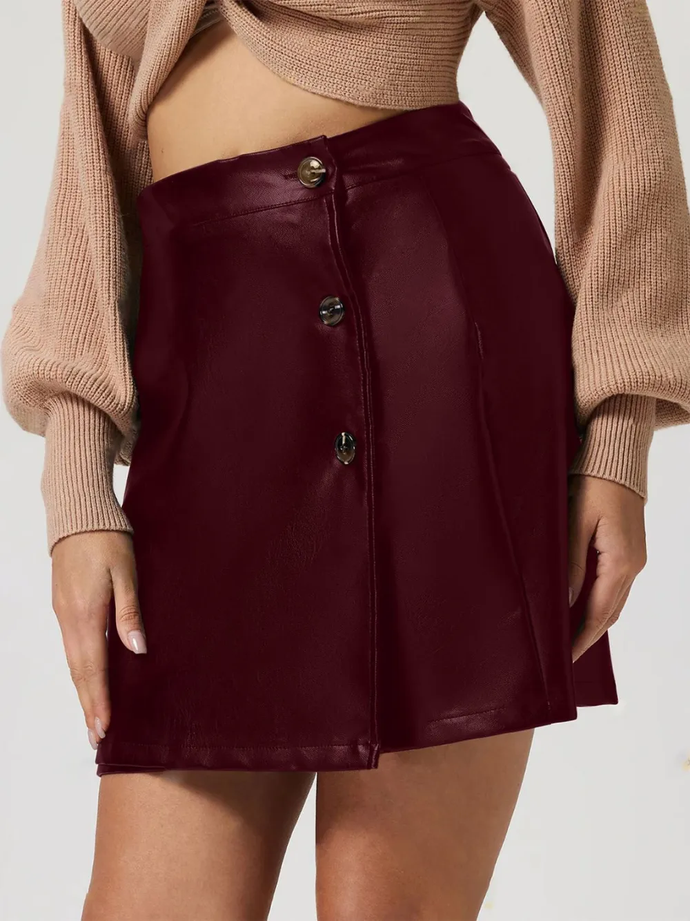 Easygoing Button Front Buttoned Detail Skirt