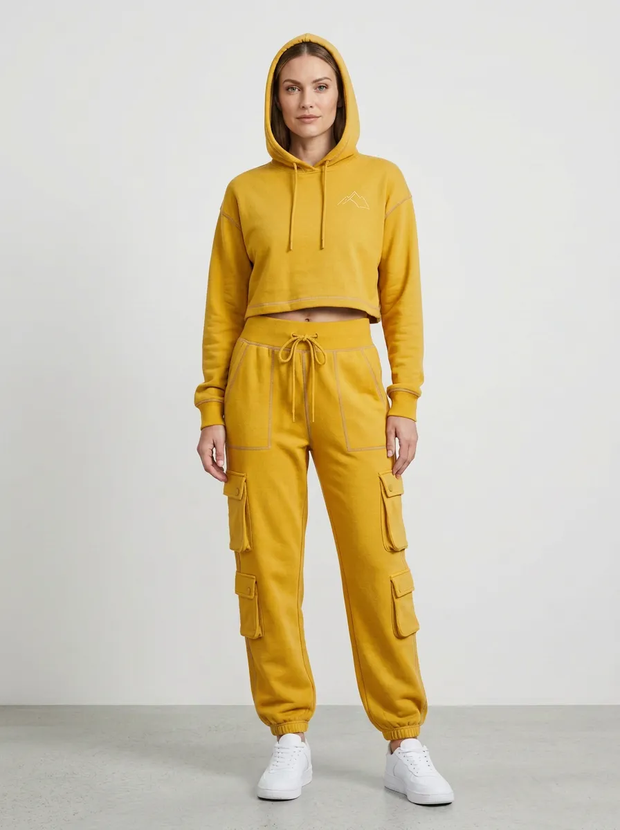 Women's Multi-Pocket Cargo Mountain Graphic Outdoor Inspired Active Jogger Set
