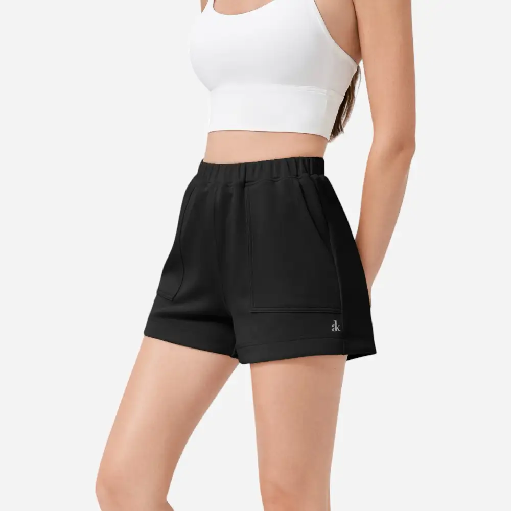 High-Waist Elastic-Waist Side-Pocket Casual Shorts